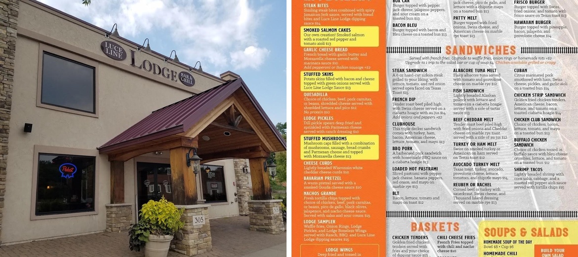 Luce Line Lodge Menu